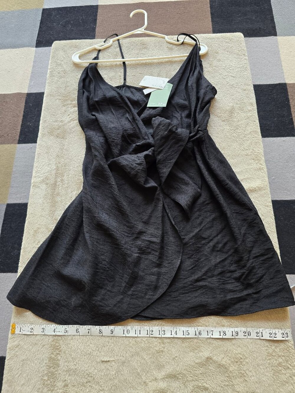 H&M Black Crinkle Wrap Mini Dress M NWT Lenzing Ecovero Viscose Tie Front